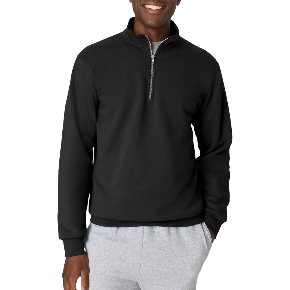 image:imageHanes Mens Quarterzip Pullover Ecosmart Fleece Pullover Shirt for Men Cotton BlendBlack