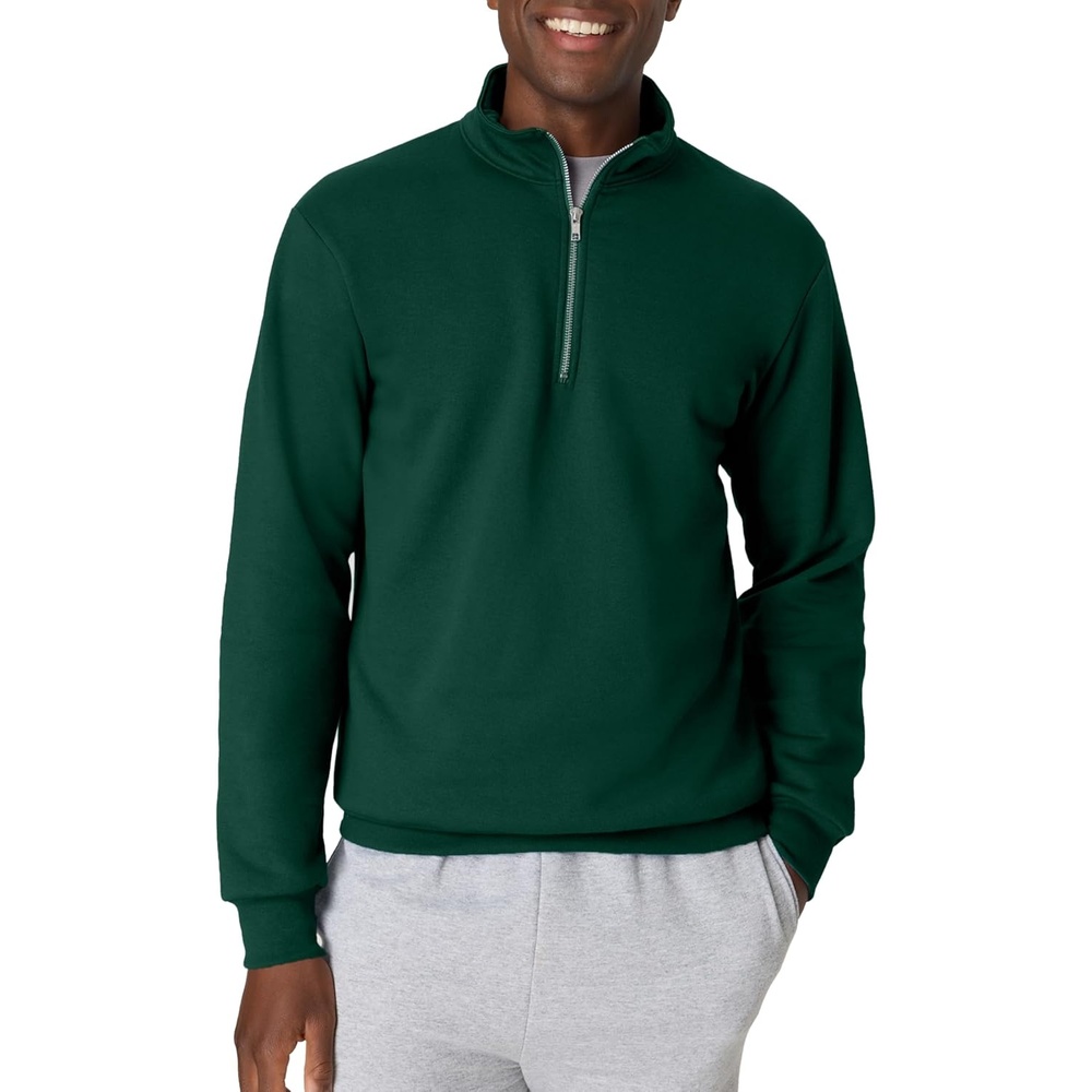 image:imageHanes Mens Quarterzip Pullover Ecosmart Fleece Pullover Shirt for Men Cotton BlendDeep Forest