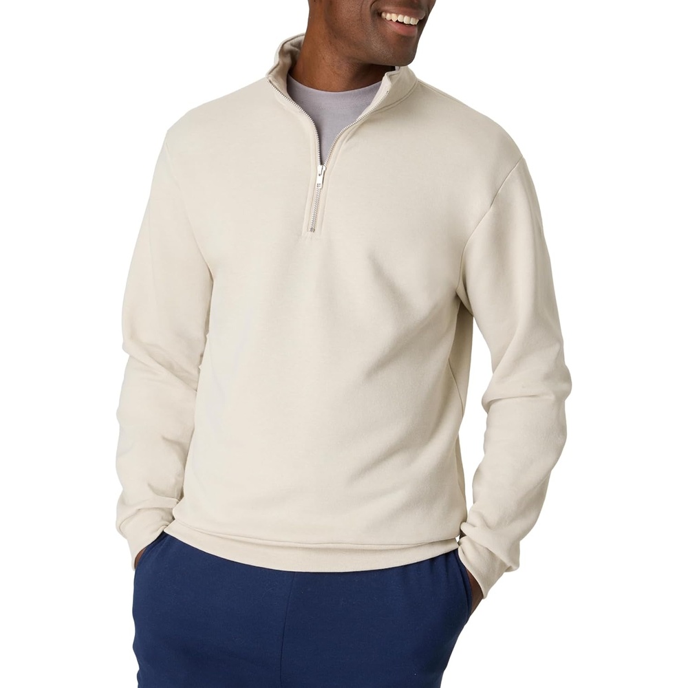image:imageHanes Mens Quarterzip Pullover Ecosmart Fleece Pullover Shirt for Men Cotton BlendSand