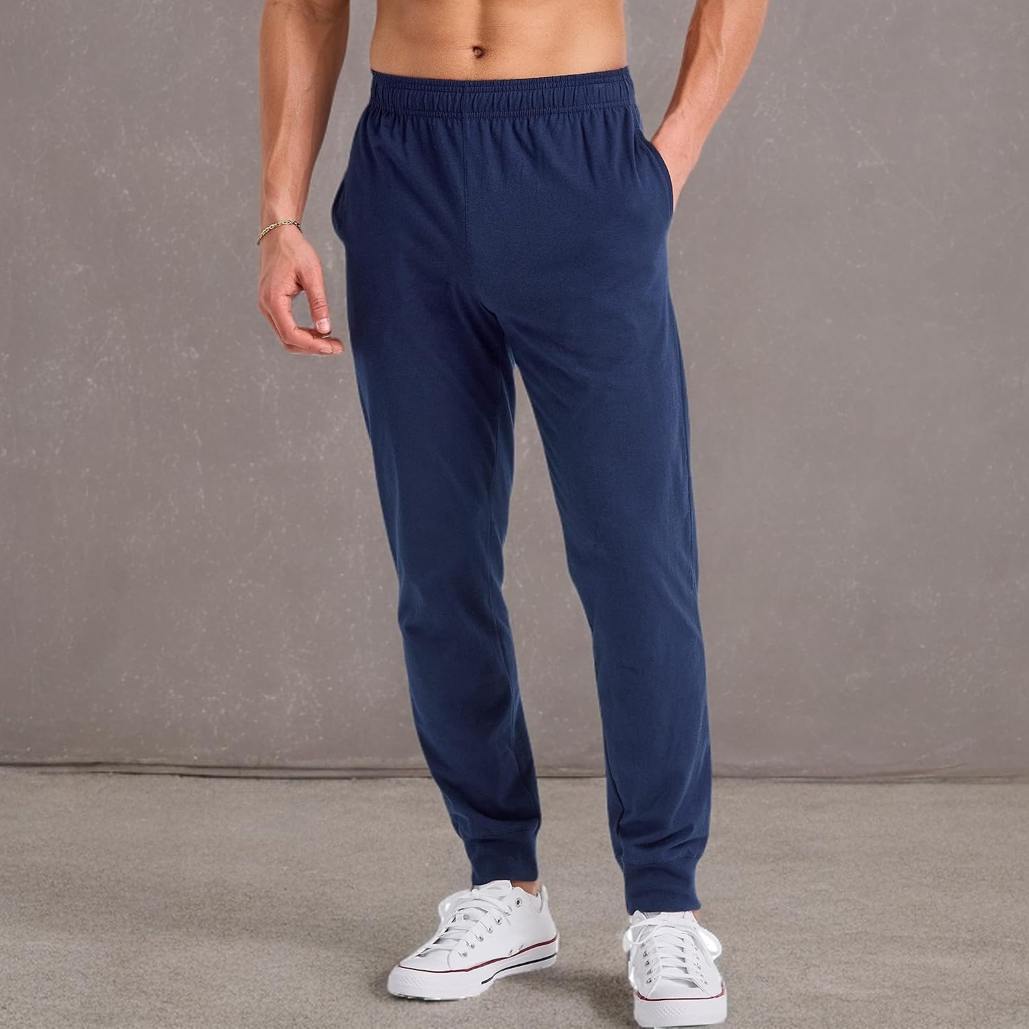 image:imageHanes Mens Lightweight Cotton Jersey Cuffed Jogger Sweatpants with Drawstring and Pockets 305Athletic Navy