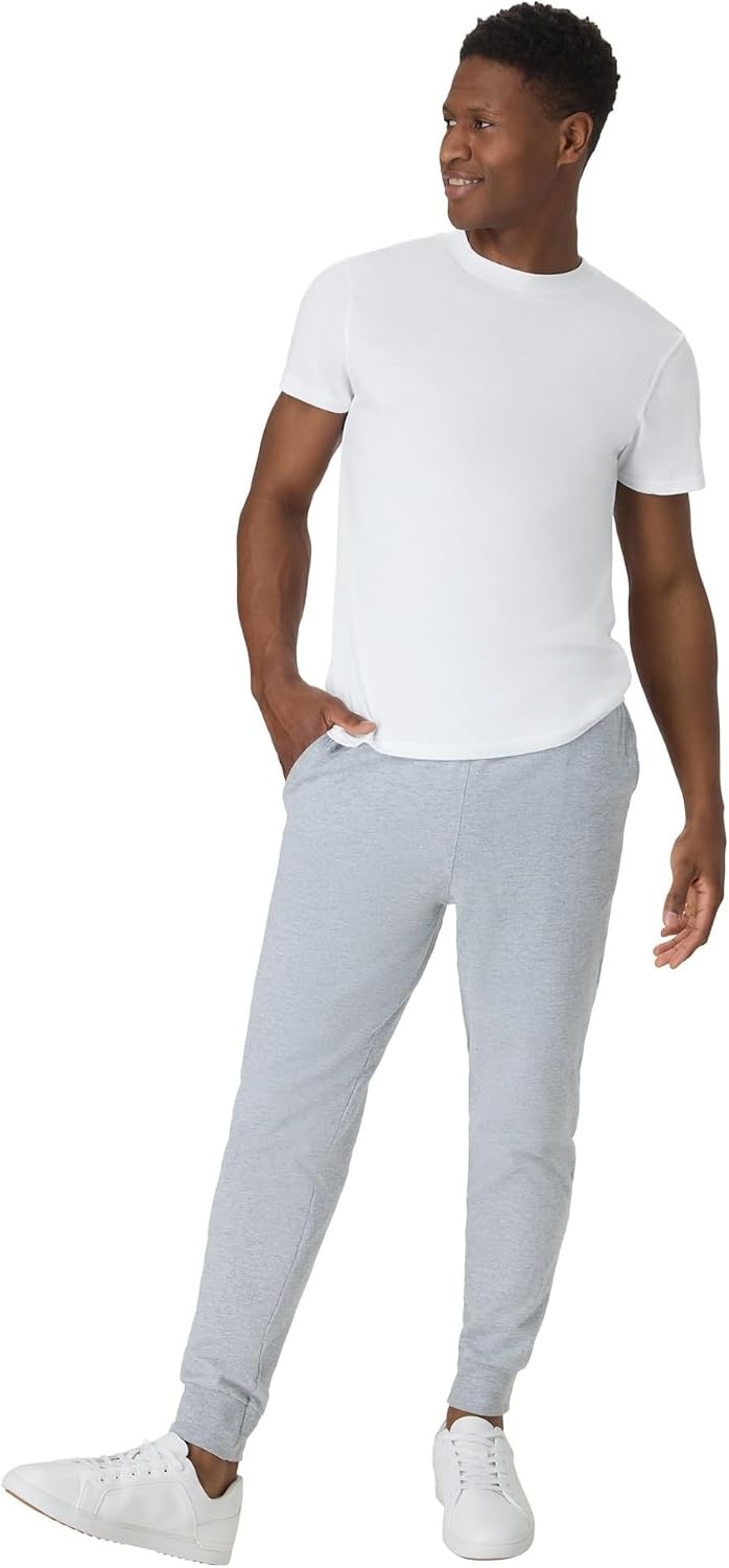 image:imageHanes Mens Lightweight Cotton Jersey Cuffed Jogger Sweatpants with Drawstring and Pockets 305Light Steel