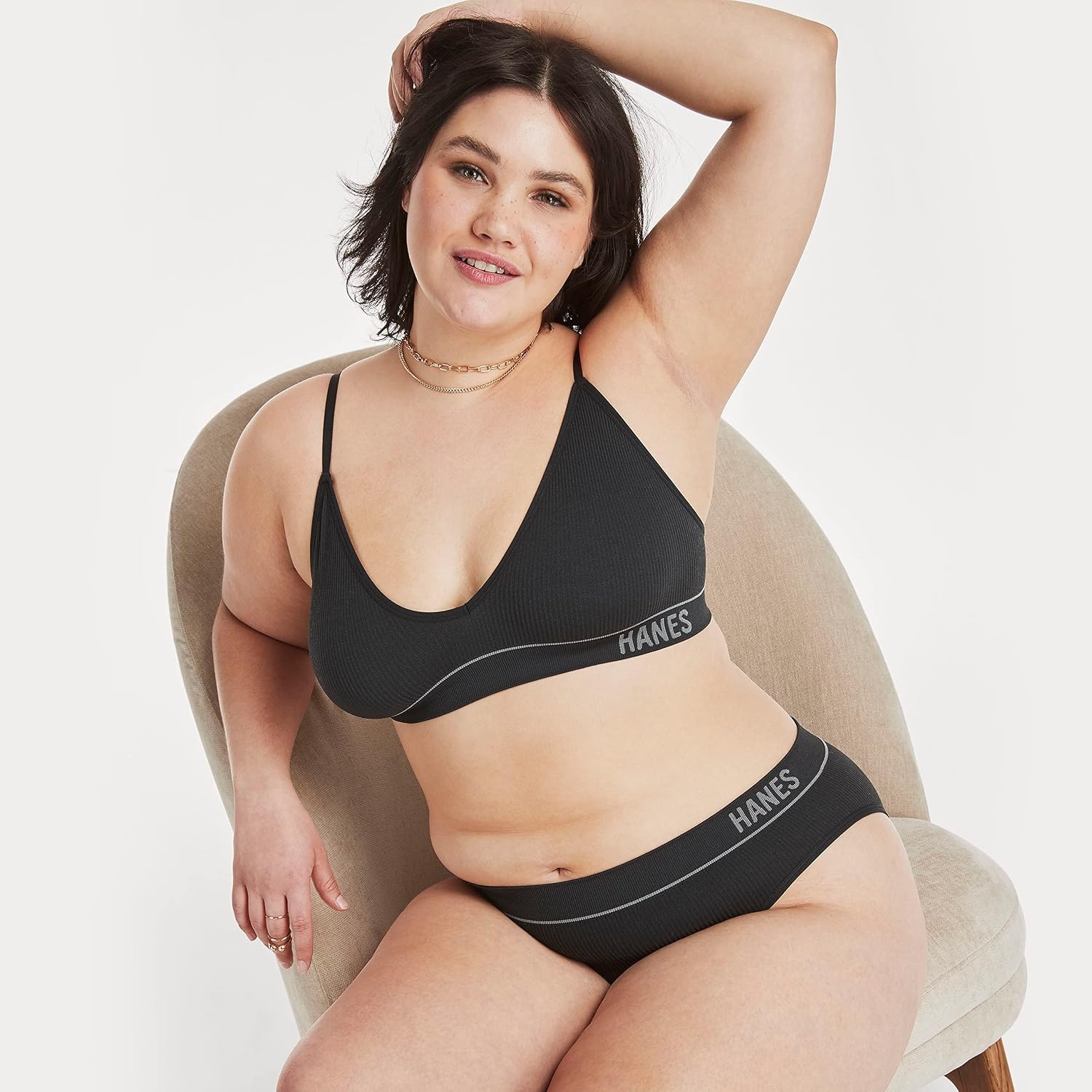 image:imageHanes Womens Originals Seamless Triangle Rib Bralette Soft Ribbed Bras ComfortFlex Fit BraBlack