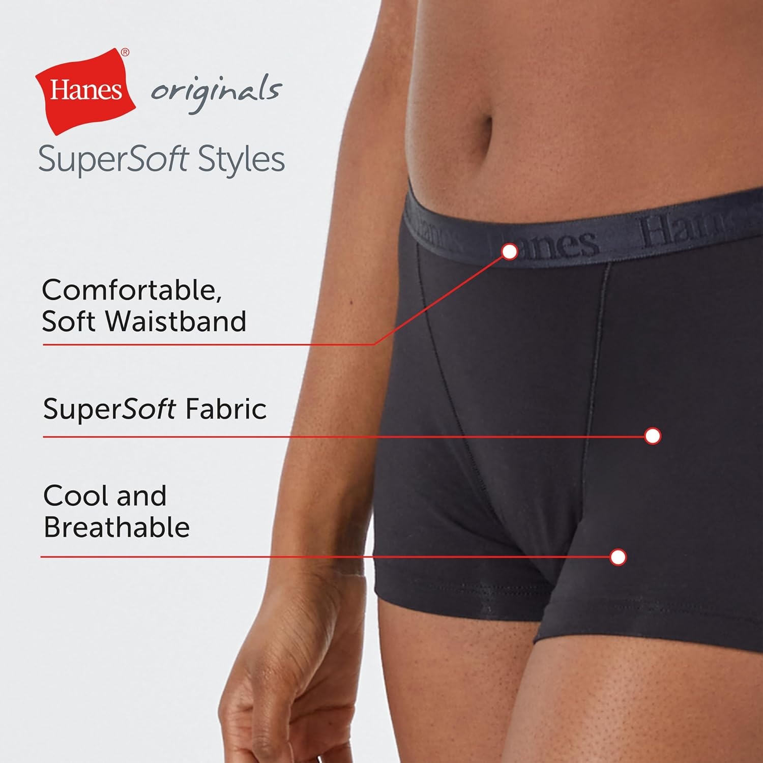 image:imageHanes Womens Originals SuperSoft Boxer Briefs 5Pack Viscose from Bamboo UnderwearBlackBlackSilver OpalSilver OpalWhite