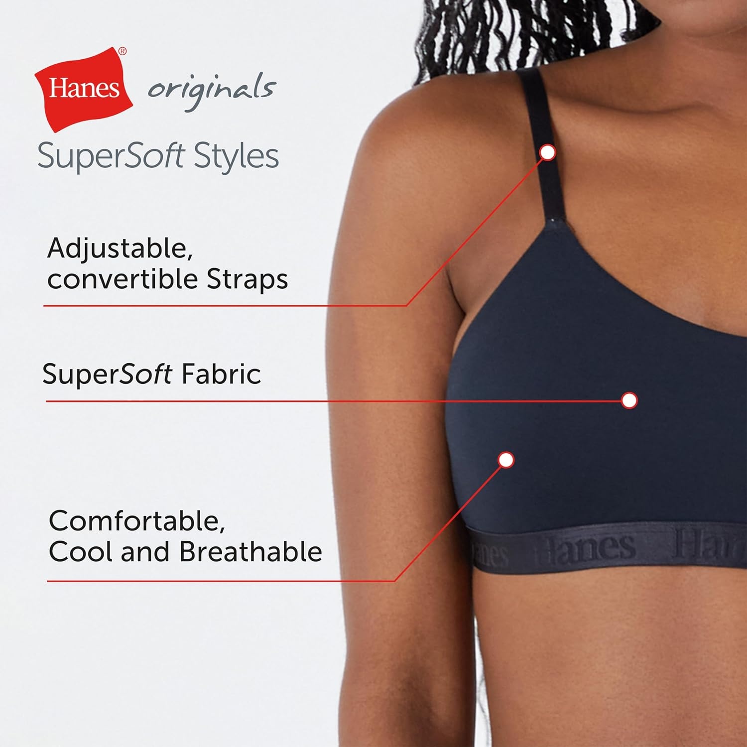 image:imageHanes Womens Originals Supersoft String Bralette Pullover Bra Scoop NecklineFulfilling Lavender