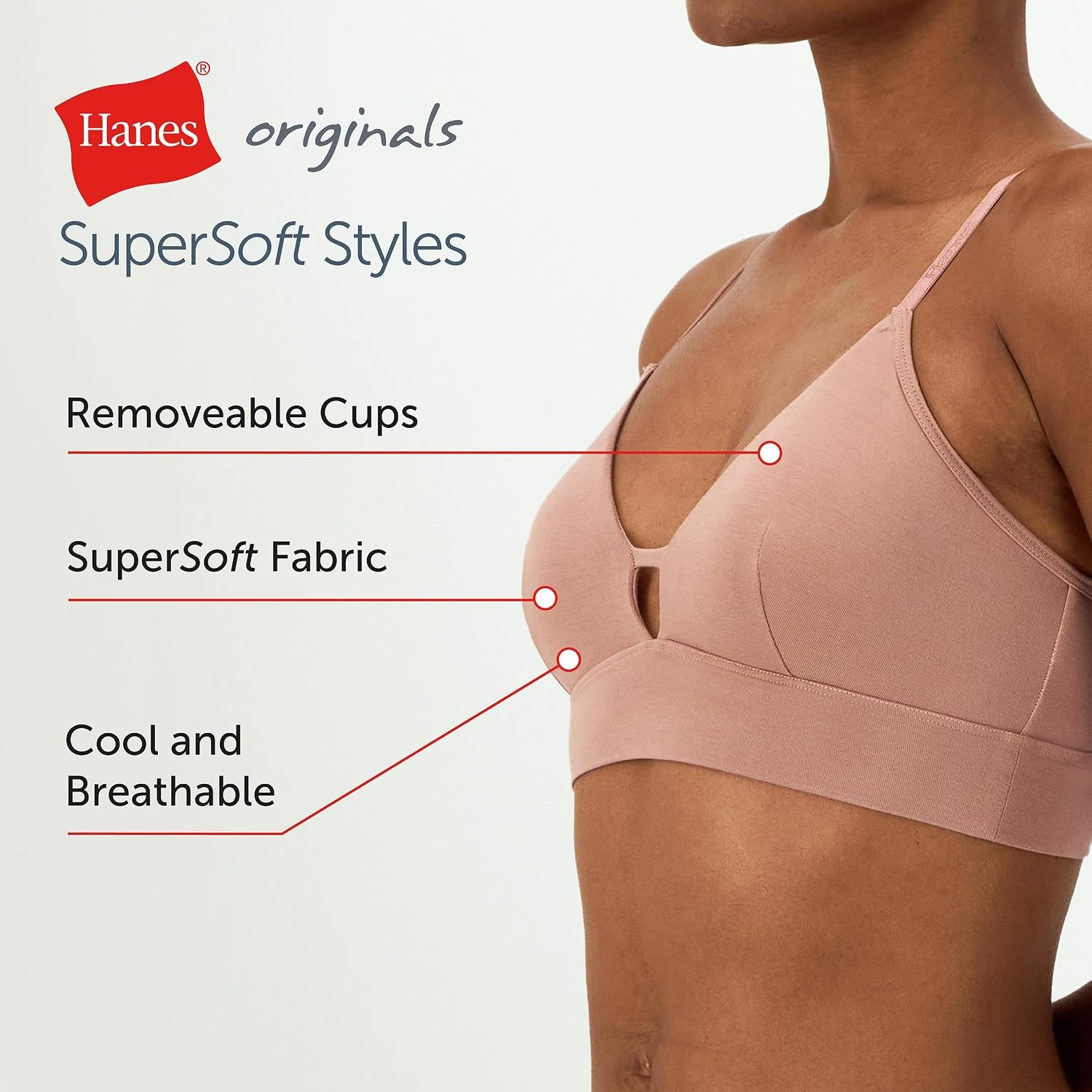 image:imageHanes Womens Originals Supersoft Triangle Bralette Viscose from Bamboo Longline BraletteBlack