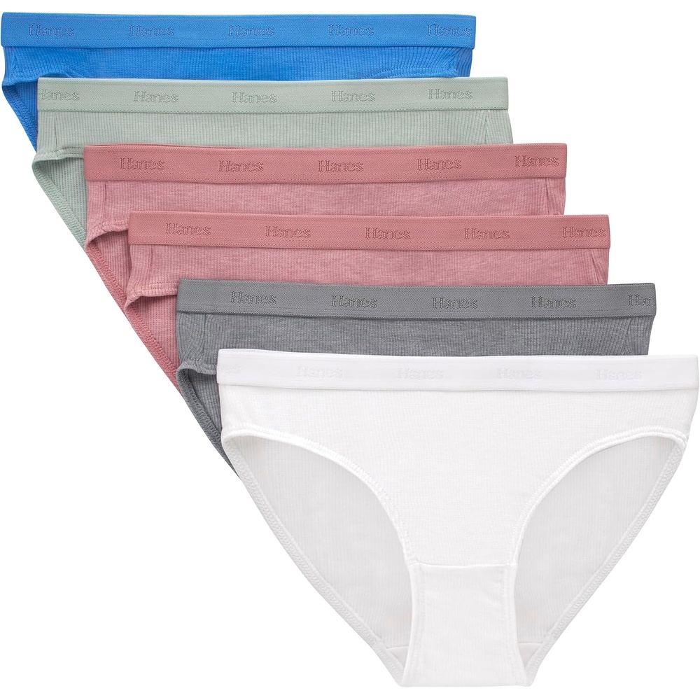 image:imageHanes Girls Originals Supersoft Bikini Underwear Modal Rib Panties for Girls 6packBikini BlueRoseWhite 6pack