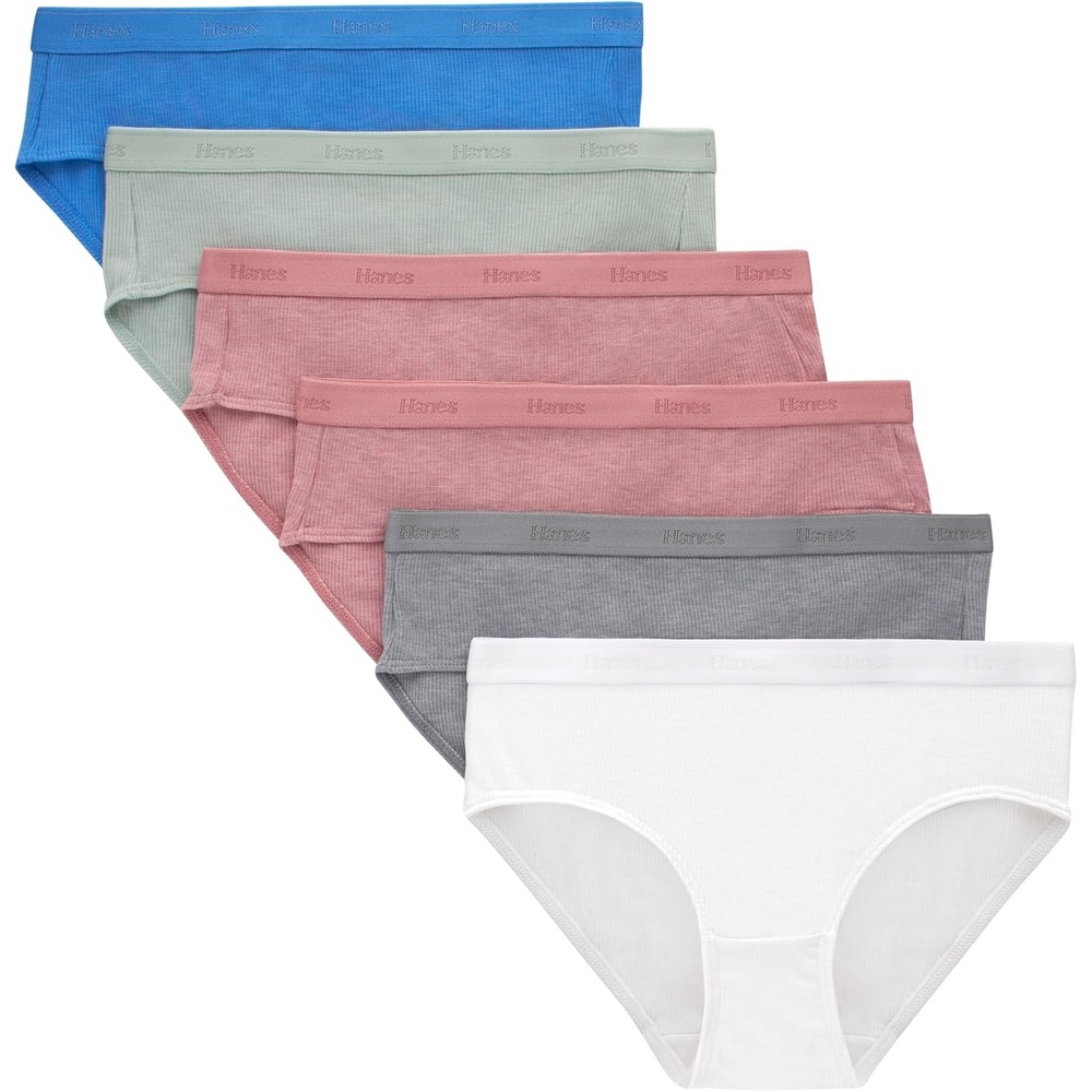 image:imageHanes Girls Originals Supersoft Bikini Underwear Modal Rib Panties for Girls 6packHipster BlueRoseWhite 6pack