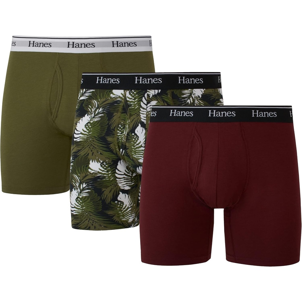 image:imageHanes Originals Mens Boxer Briefs amp Trunks Stretch Cotton MoistureWicking Underwear Modern Fit Low Rise MultipacksRegular Leg MaroonCargo Olive 3 Pack