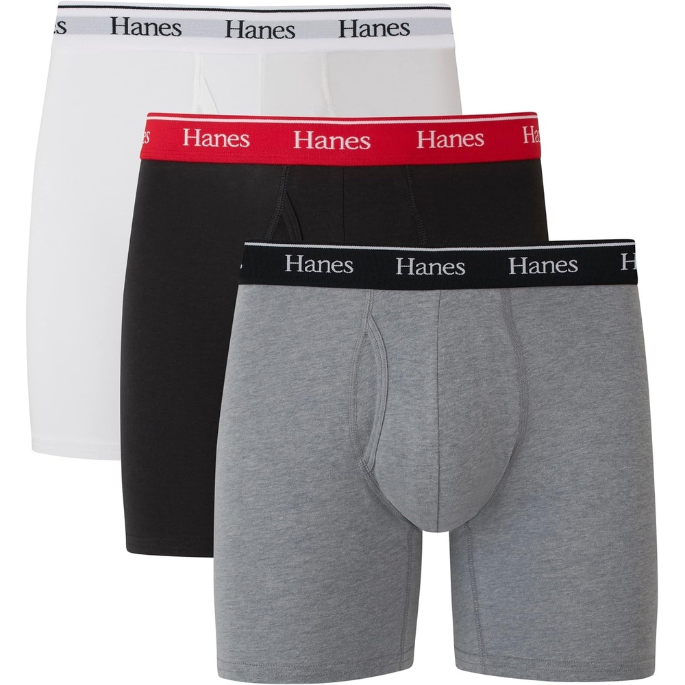 image:imageHanes Originals Mens Boxer Briefs amp Trunks Stretch Cotton MoistureWicking Underwear Modern Fit Low Rise MultipacksRegular Leg White Black Concrete Heather 3 Pack