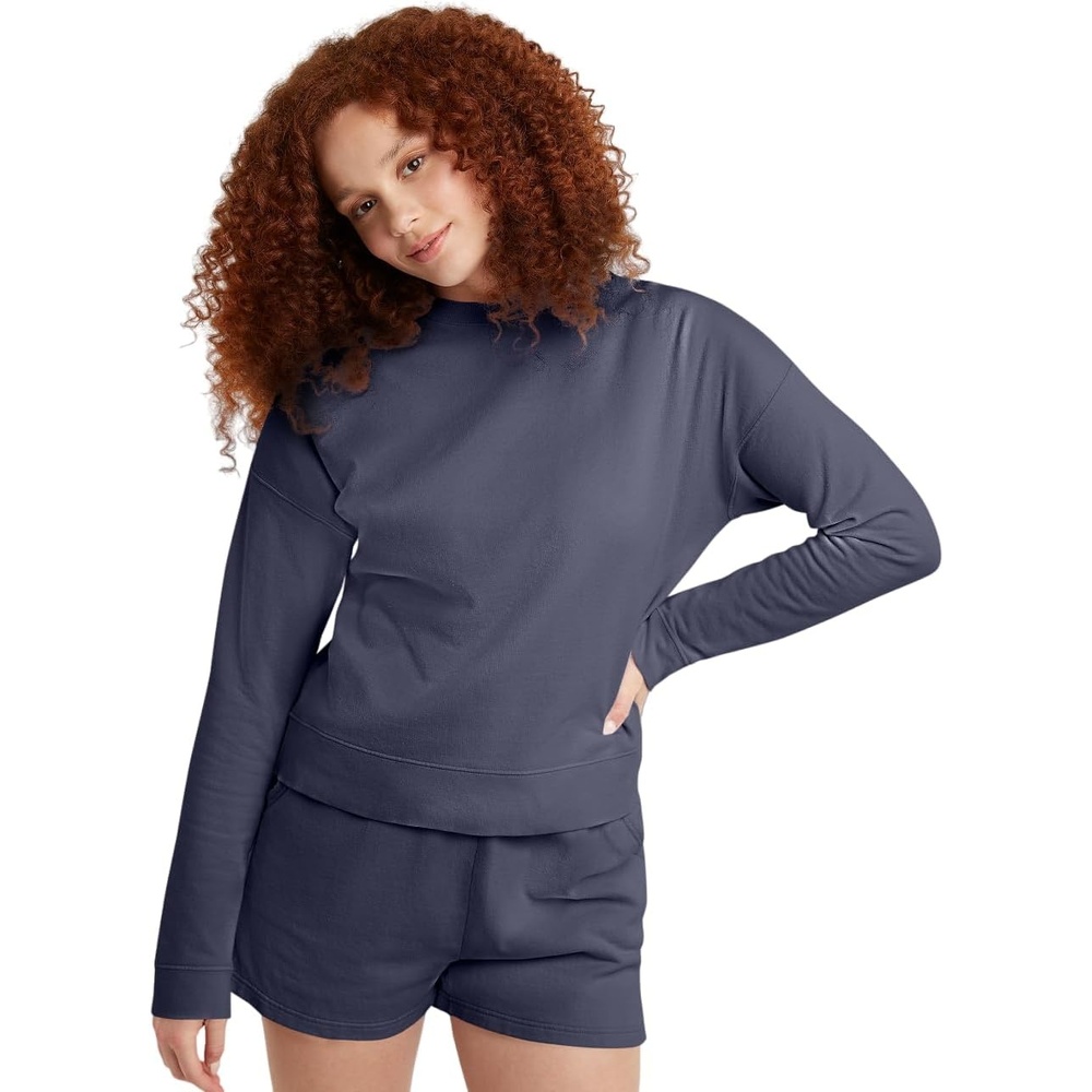 image:imageHanes Originals Womens Fleece Sweatshirt Midweight Sweatshirt for Women Placed FlowersAnchor Slate