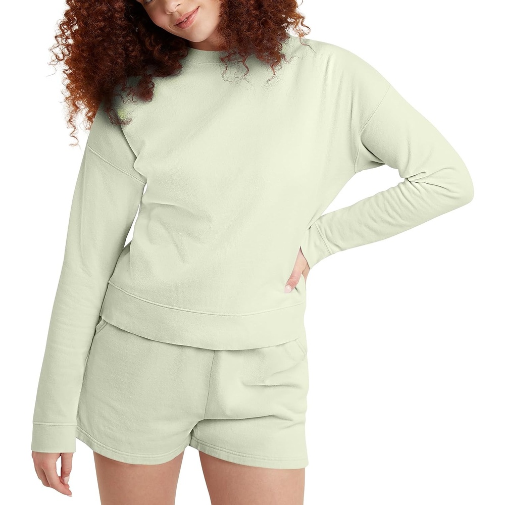 image:imageHanes Originals Womens Fleece Sweatshirt Midweight Sweatshirt for Women Placed FlowersChic Lime
