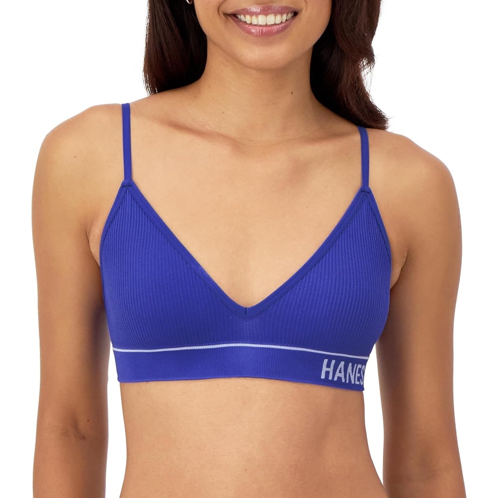 image:imageHanes Womens Originals Seamless Triangle Rib Bralette Soft Ribbed Bras ComfortFlex Fit BraBright Violet Indigo