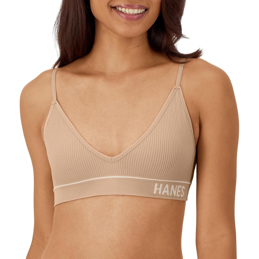 image:imageHanes Womens Originals Seamless Triangle Rib Bralette Soft Ribbed Bras ComfortFlex Fit BraDeep Glow