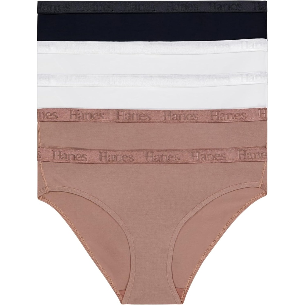 image:imageHanes Womens Originals Ultra Supersoft Bikini Underwear 5Pack Viscose From Bamboo BikiniEarthen TanWhiteBlack