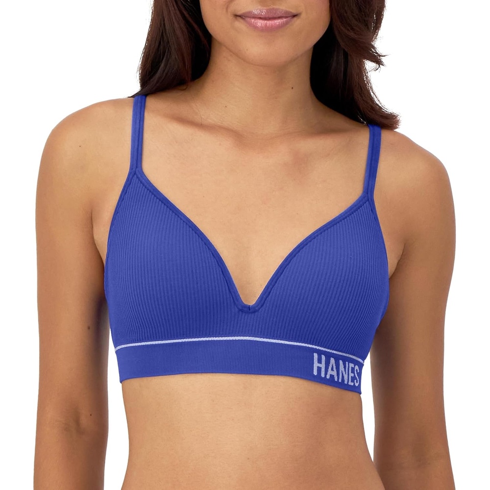 image:imageHanes Womens Seamless Wireless Bra Originals Ribbed Contour Bras for Women ComfortFlex Fit Bralettes Full CoverageBright Violet Indigo