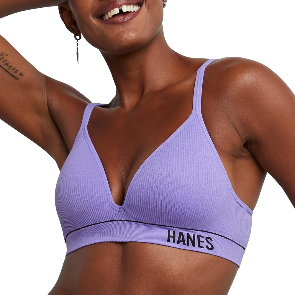 image:imageHanes Womens Seamless Wireless Bra Originals Ribbed Contour Bras for Women ComfortFlex Fit Bralettes Full CoverageLively Lavender