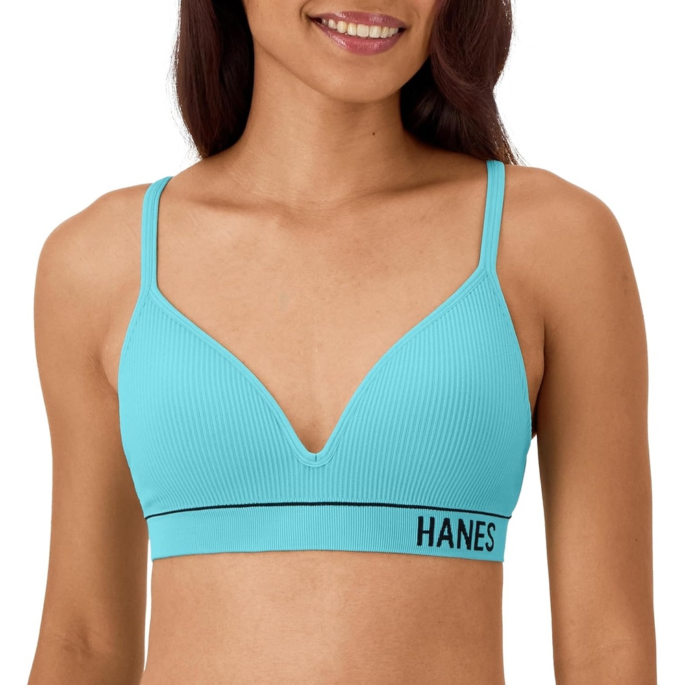 image:imageHanes Womens Seamless Wireless Bra Originals Ribbed Contour Bras for Women ComfortFlex Fit Bralettes Full CoverageTeal Tone