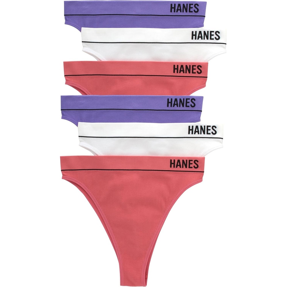 image:imageHanes Womens Underwear Seamless Cheeky Panties Rib HiRise Underwear for Women 6PackWhiteLively LavenderPink Begonia