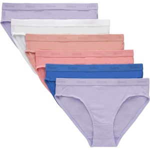 Hanes Girls’ Originals Supersoft Bikini Underwear, Modal Rib Panties for Girls, 6-pack(Bikini – Purple/White/Peach 6-pack)
