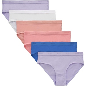 Hanes Girls’ Originals Supersoft Bikini Underwear, Modal Rib Panties for Girls, 6-pack(Hipster – Purple/White/Peach 6-pack)
