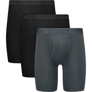 Hanes Men’s Originals Supersoft Boxer Brief Underwear, Total Support Pouch Boxer Briefs for Men, Long Leg & Regular, 3-pack(Black  Grey)