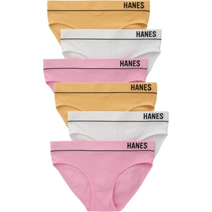 Hanes Women’s Originals Seamless Stretch Rib Bikini Panties Pack, Assorted Colors, 6-pack(Goldie/White/Gumball Pink)