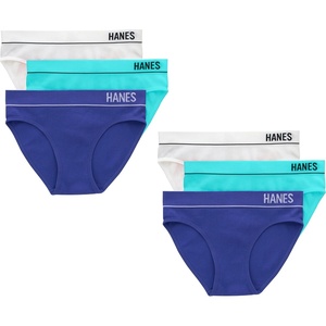 Hanes Women’s Originals Seamless Stretch Rib Bikini Panties Pack, Assorted Colors, 6-pack(White/Teal Tone/Bright Violet Indigo)