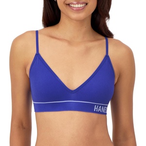 Hanes Women’s Originals Seamless Triangle Rib Bralette, Soft Ribbed Bras, ComfortFlex Fit Bra(Bright Violet Indigo)