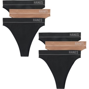 Hanes Women’s Underwear, Seamless Cheeky Panties, Rib Hi-Rise Underwear for Women, 6-Pack(4 Black/2 Deep Glow)