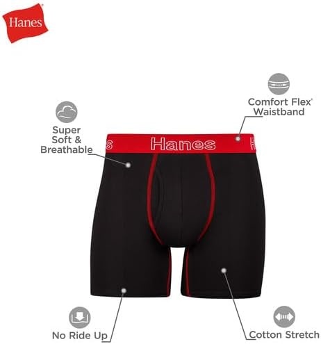image:imageHanes Mens Boxer Brief Underwear Pack Stretch Cotton Boxer Briefs for Men Moisturewicking 6packBlack 6 Pack