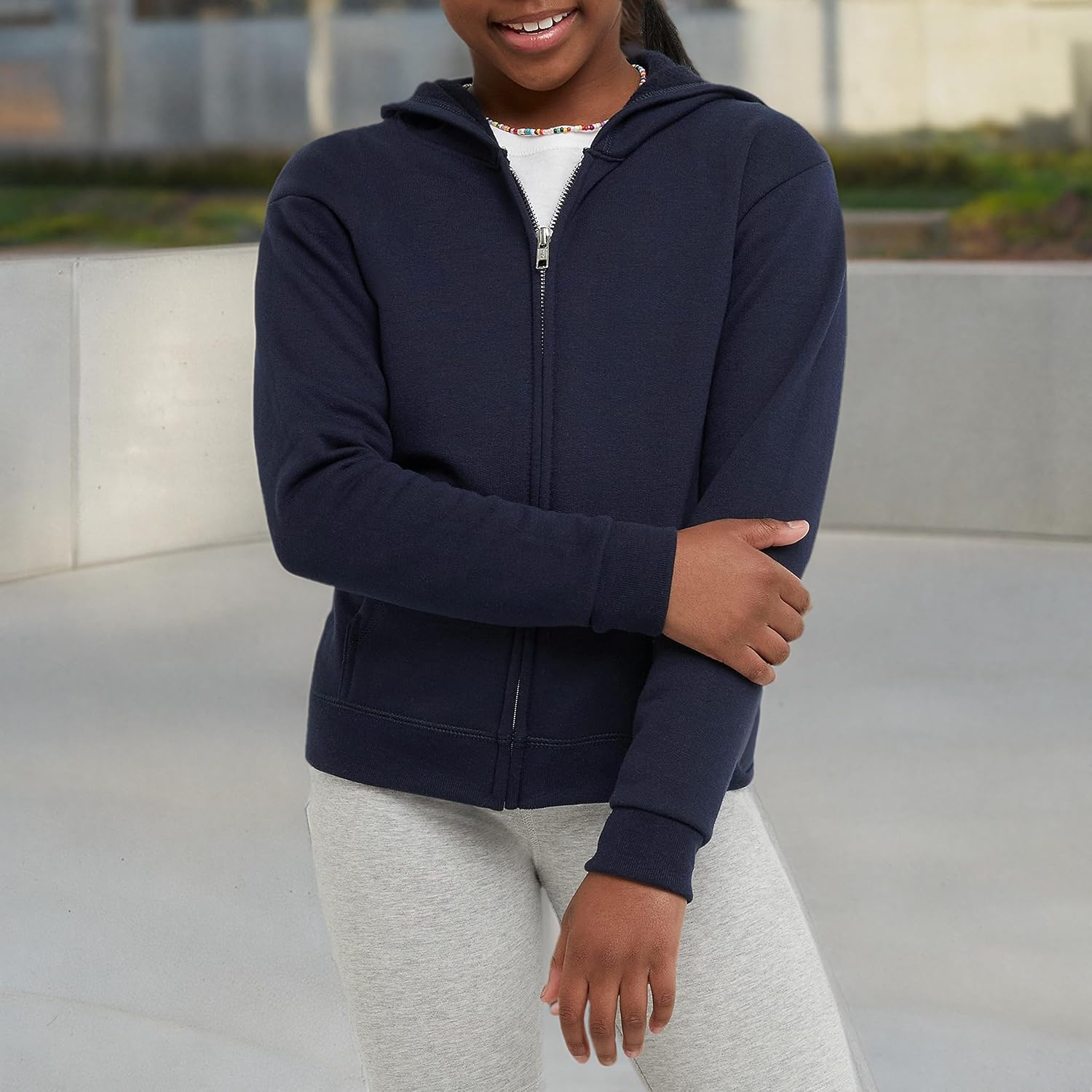 image:imageHanes Girls Comfortsoft Ecosmart FullZip HoodieNavy
