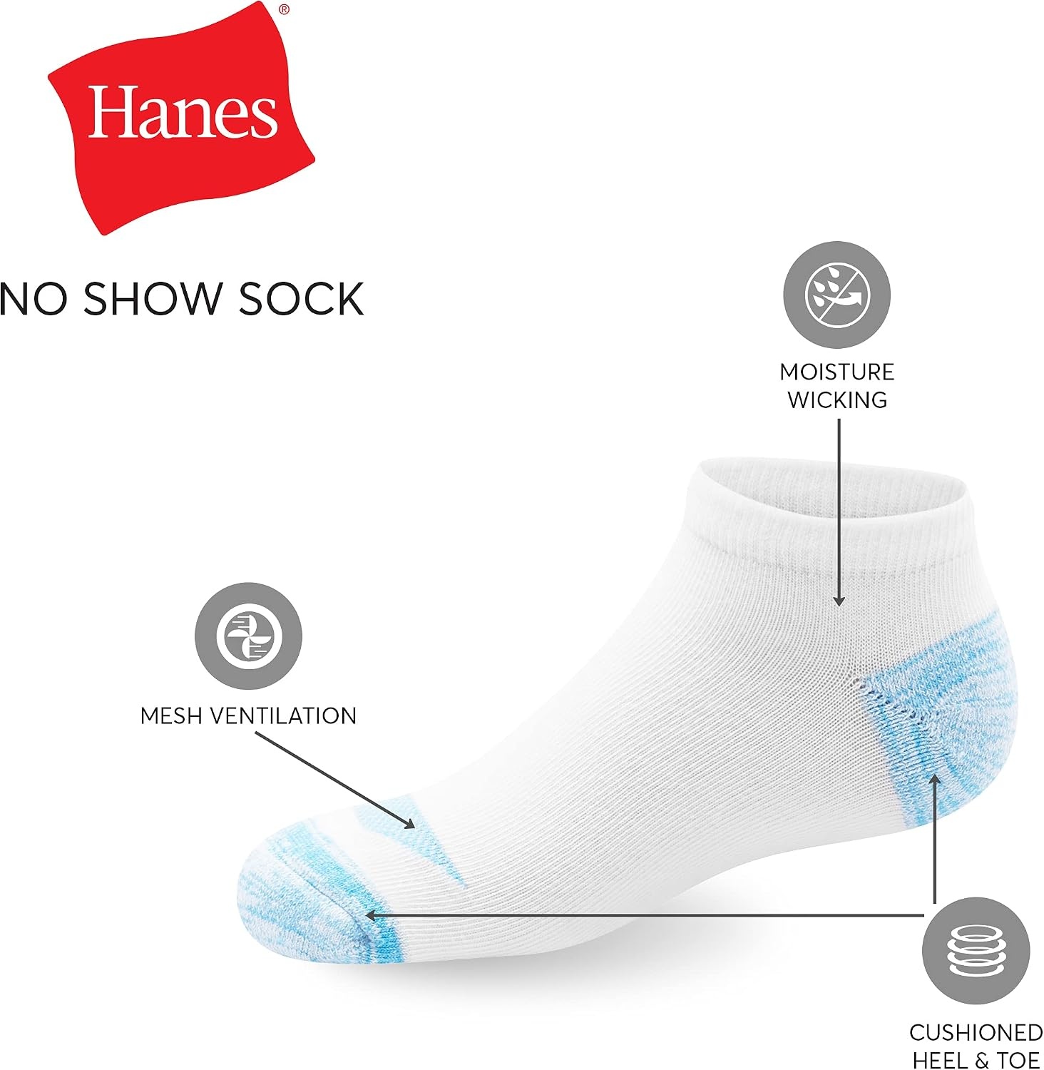 image:imageHanes Girls Socks Cool Comfort Moisturewicking Socks Ankle amp No Show Ez Sort Multi PackWhiteBlue 12 Pack