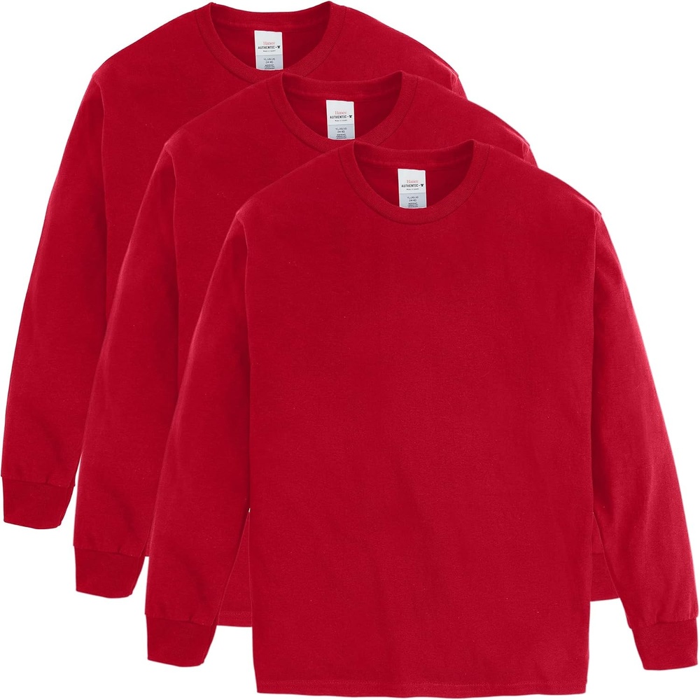 image:imageHanes Boys ComfortSoft LongSleeve TShirt Pack Cotton Tees for Boys 3PackDeep Red