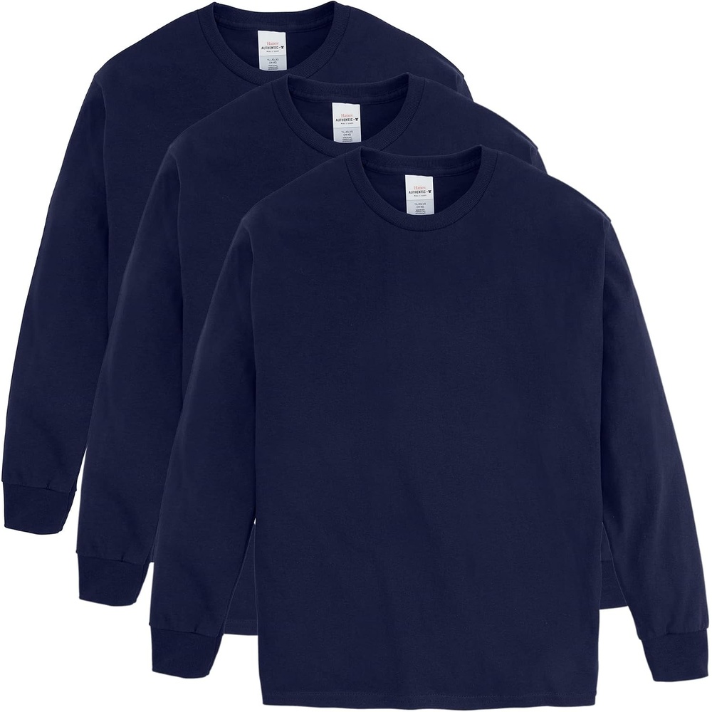 image:imageHanes Boys ComfortSoft LongSleeve TShirt Pack Cotton Tees for Boys 3PackNavy