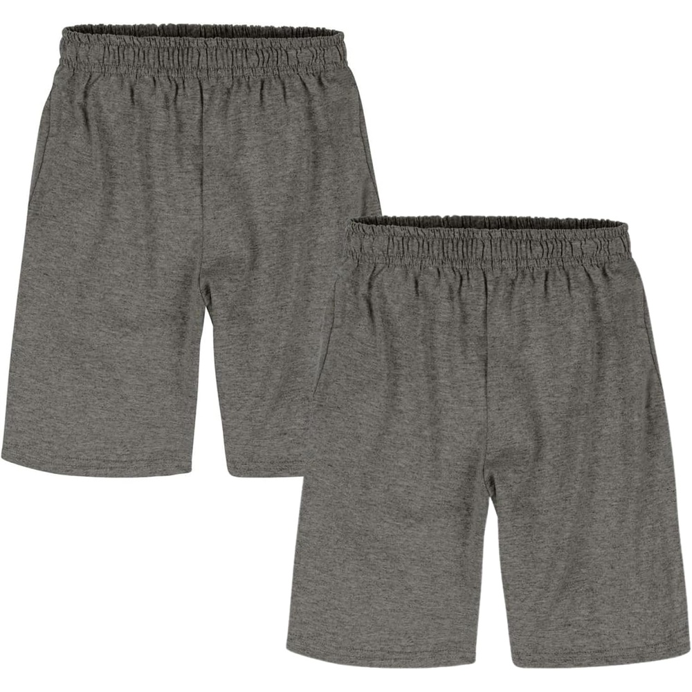image:imageHanes Boys Jersey Shorts Pack 2Pack Cotton Shorts for Boys with Pockets PullOn ShortsCharcoal Heather