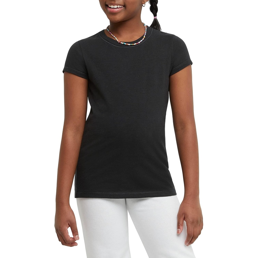 image:imageHanes Girls Cotton TShirts Essential Girls Tees Cotton Shirts for Girls 2PackEbony