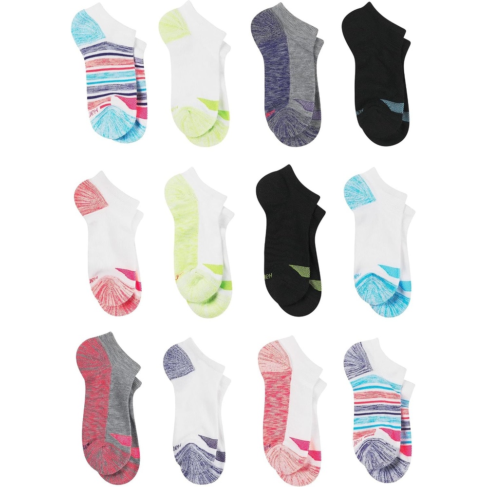 image:imageHanes Girls Socks Cool Comfort Moisturewicking Socks Ankle amp No Show Ez Sort Multi PackWhiteBlue 12 Pack