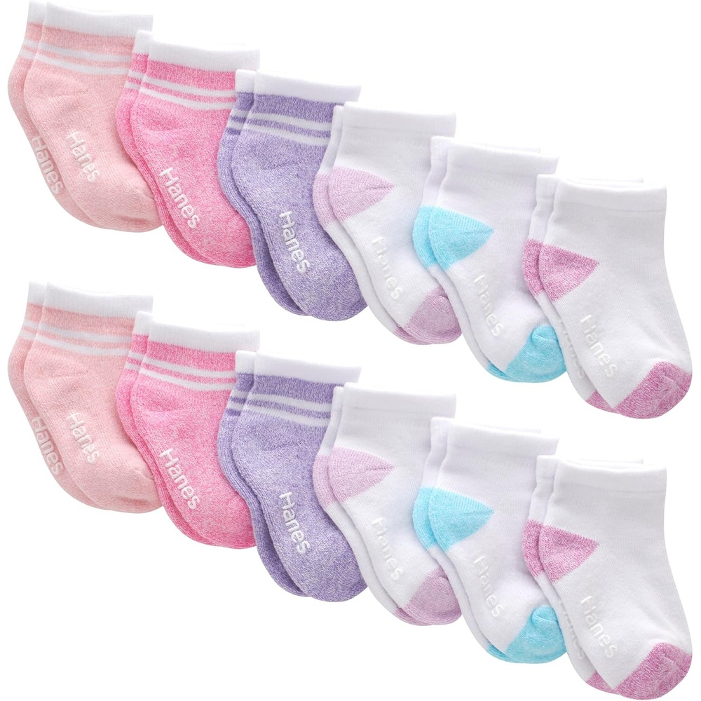 image:imageHanes Toddler Ankle and Low Cut Socks 12Pack Pure Comfort Socks for Infant amp Toddler Girls and Boys  Organic Cotton BlendWhitePinkHeather PinkPurple
