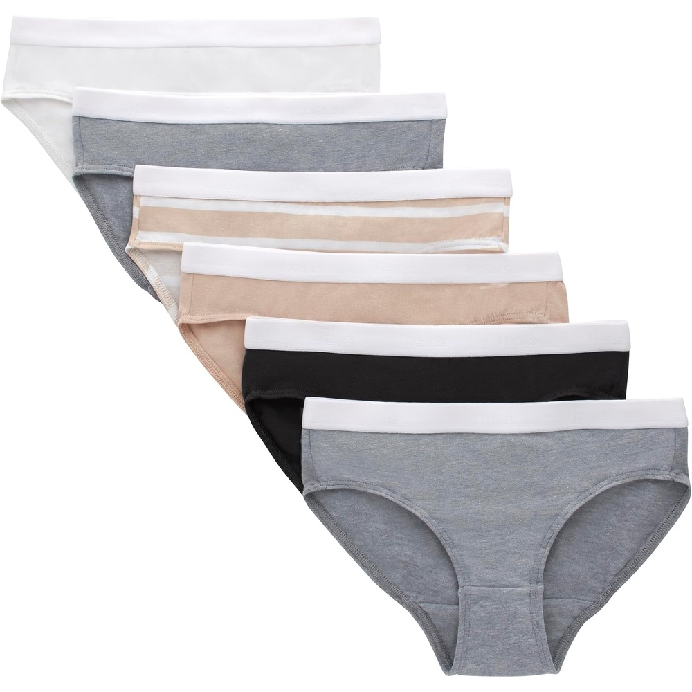 image:imageHanes girls Originals Underwear Stretch Cotton Boyshorts Hipster Bikini Panties 6packBeigeGreyBlack Hipster
