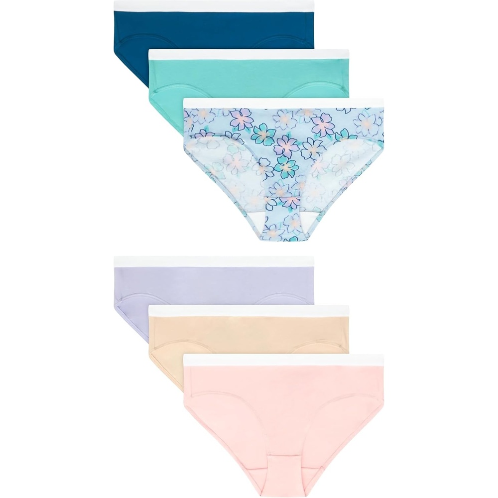 image:imageHanes girls Originals Underwear Stretch Cotton Boyshorts Hipster Bikini Panties 6packBlue Green Purple Beige Flowers Pink