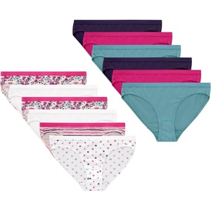 Hanes Girls’ And Toddlers Underwear, Stretch Cotton Panties, 12-pack, Briefs, Bikini and Hipsters for Girls(Purple  Blue  Pink  Floral Print  Stripe Print  Dot Print)