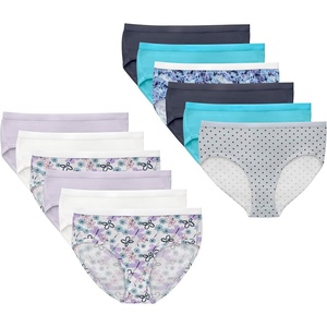 Hanes Girls’ And Toddlers Underwear, Stretch Cotton Panties, 12-pack, Briefs, Bikini and Hipsters for Girls(White  Purple  Blue  Grey  Floral Print  Dot Print  Tie-dye Print)