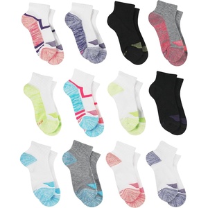 Hanes Girls’ Socks, Cool Comfort Moisture-wicking Socks, Ankle & No Show, Ez Sort, Multi Pack(White/Green/Purple  12 Pack)