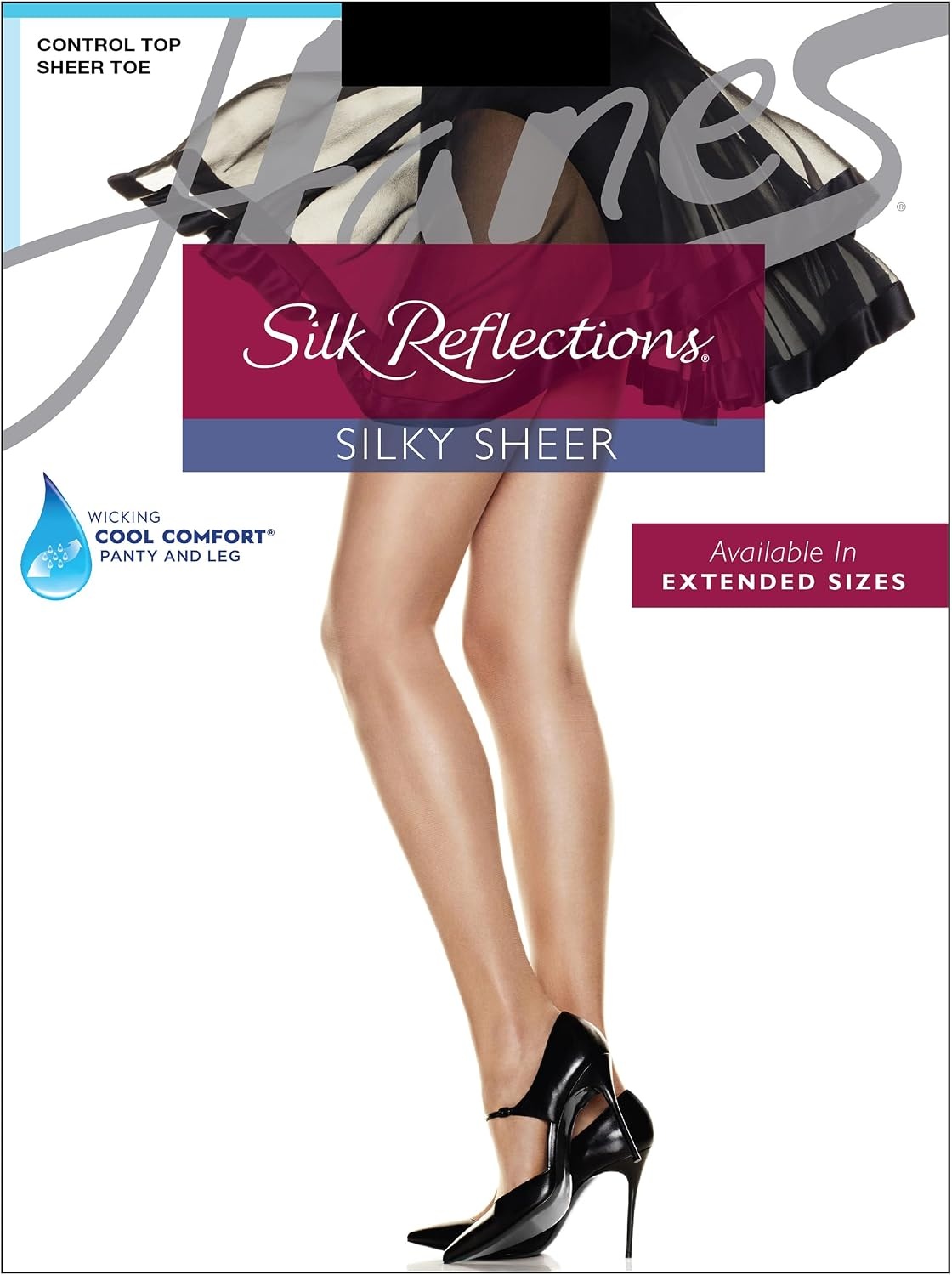 image:imageHanes Silk Reflections Womens Control Top Sheer Toe Silky PantyhoseTransparent