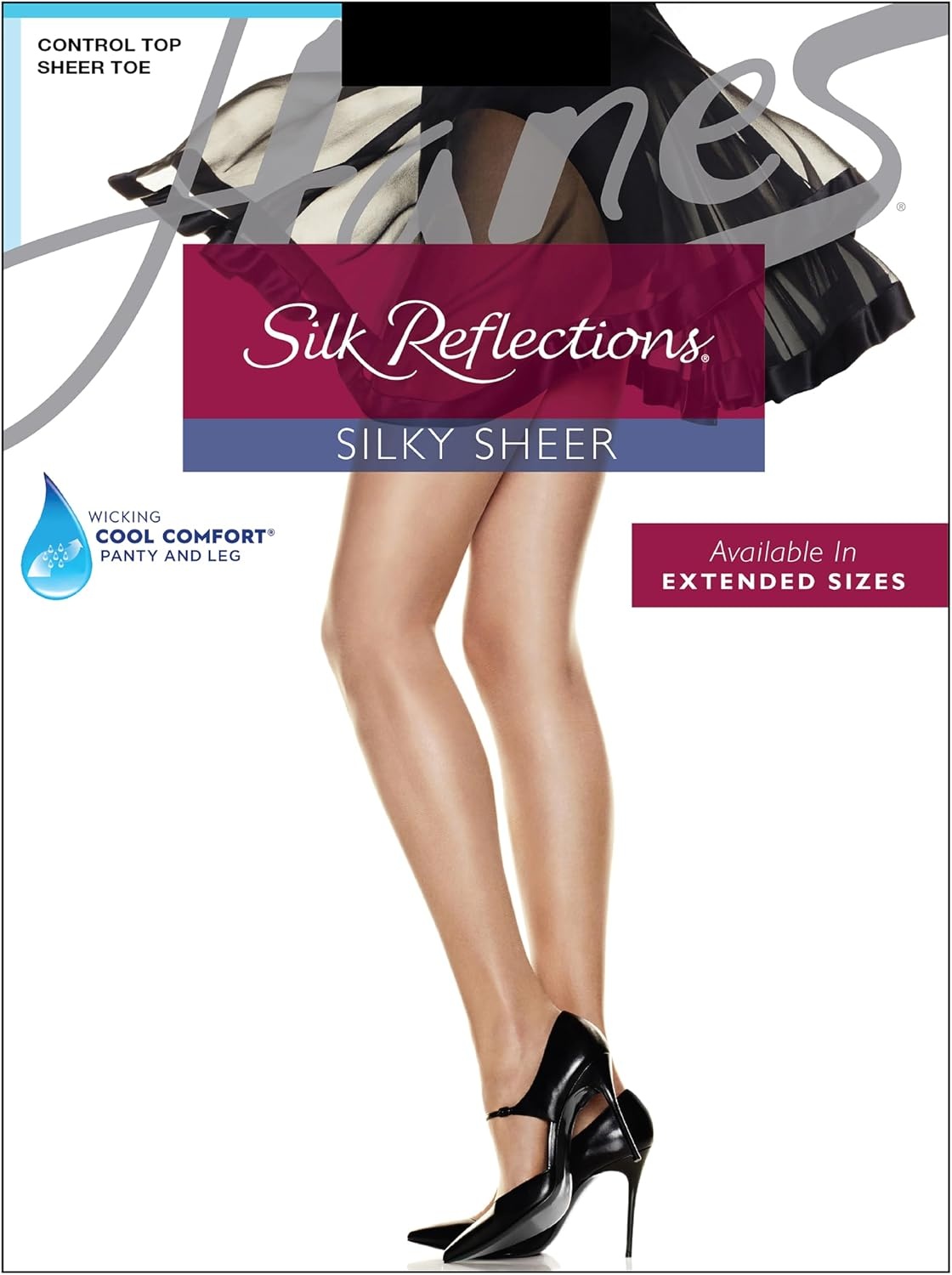 image:imageHanes Silk Reflections Womens Control Top Sheer Toe Silky PantyhoseTravel Buff