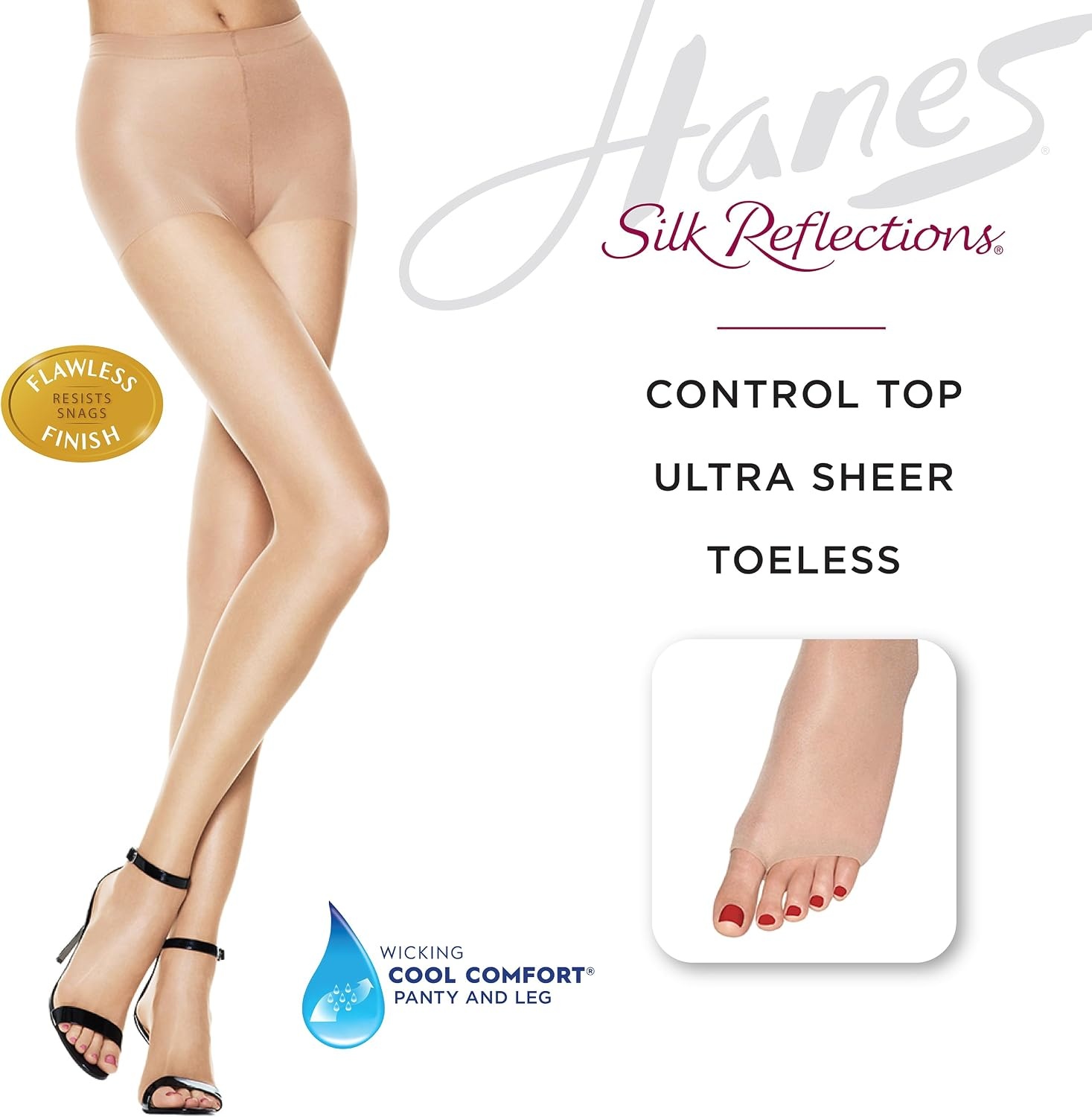 image:imageHanes Silk Reflections Womens Control Top Toeless Ultra Sheer Pantyhose with RunResistBisque