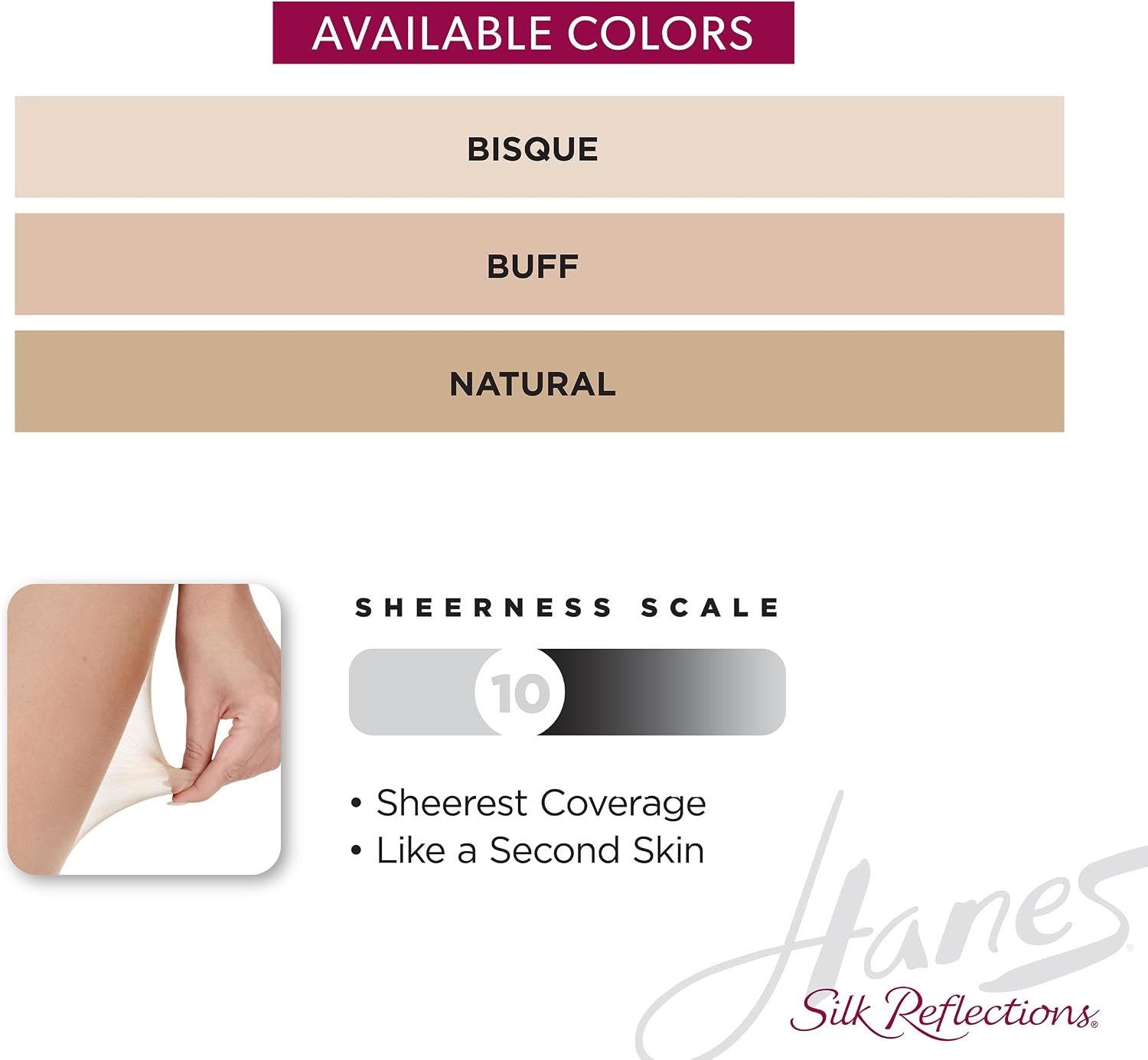image:imageHanes Silk Reflections Womens Control Top Toeless Ultra Sheer Pantyhose with RunResistBuff