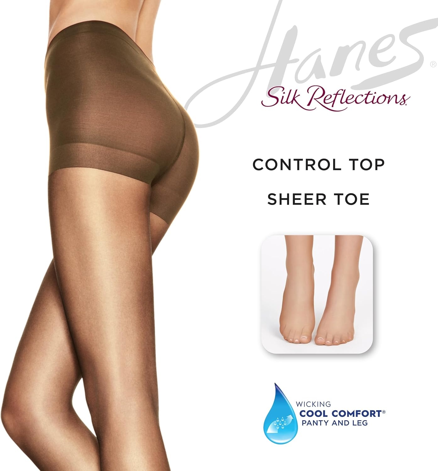 image:imageHanes Silk Reflections Womens Run Resist Control Top Sheer Toe Ultra Sheer PantyhoseNatural