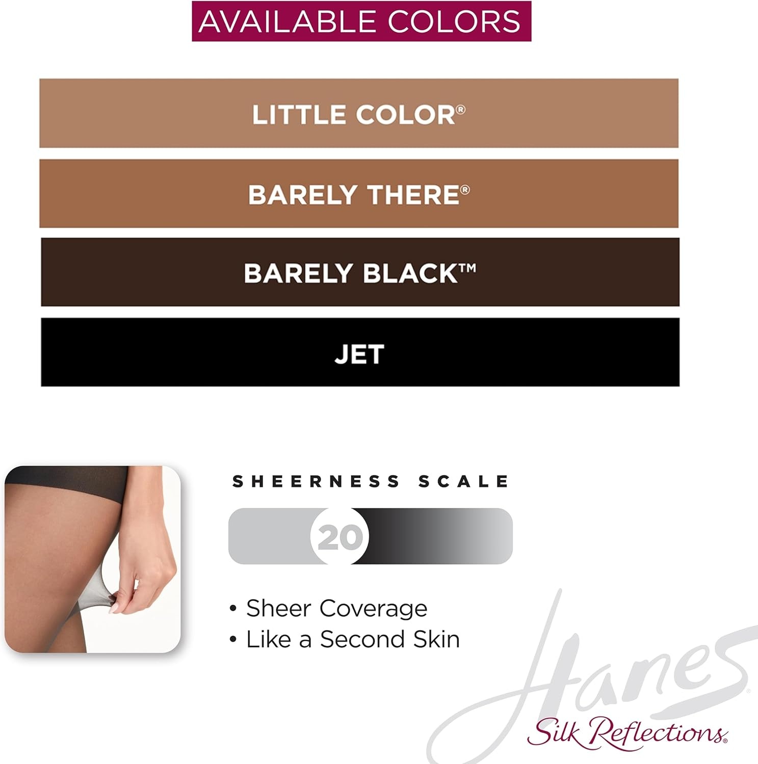 image:imageHanes Silk Reflections Womens Run Resist Control Top Sheer Toe Wicking Cool Comfort PantyhoseJet