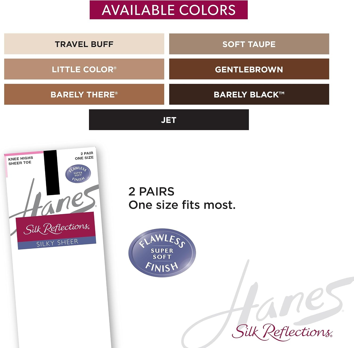 image:imageHanes Silk Reflections Womens Sheer Toe Silky Sheer KneeHigh StockingsGentle Brown